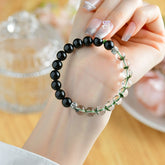 Natural Crystal Green Phantom Black Onyx Double Strand Bracelet - Confidence & Balance